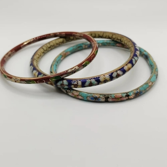 Set of 3 Cloisonne Gold tone Bangle Bracelet Multicolored - Picture 2 of 11
